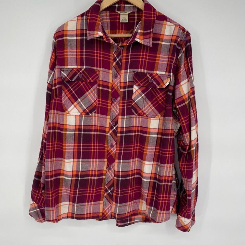 Duluth Top XXL Women’s Plaid Flannel Pink Red Long Sleeve Utility Chore